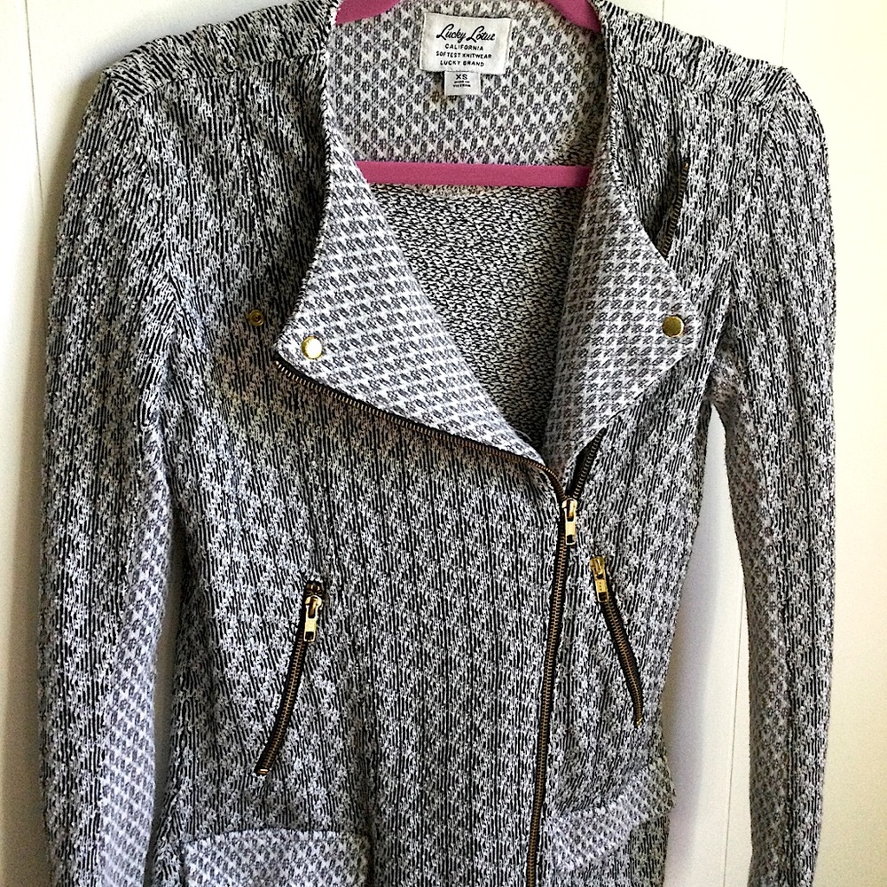 Lucky Brand Lucky Lotus Grey Knit Zip Jacket